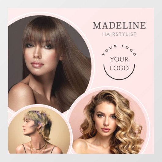 Elegante Roze Logo Foto Kapper Bedrijf Raamsticker (Vel)