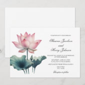 Elegante Roze Lotus Bloem Huwelijksuitnodiging Kaart (Voorkant / Achterkant)
