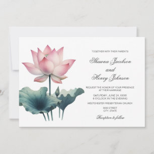 Elegante Roze Lotus Bloem Huwelijksuitnodiging Kaart