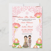Elegante Roze Lotus Lantaarns Bruiloft Save The Date (Voorkant)