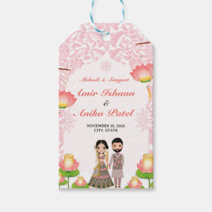 Elegante Roze Lotus Lantaarns Mehndi Sangeet India Cadeaulabel