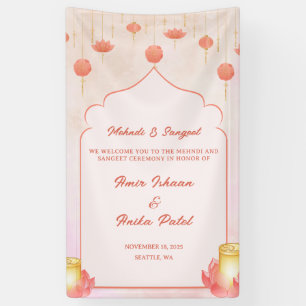 Elegante Roze Lotus Lantaarns Mehndi Sangeet Spandoek