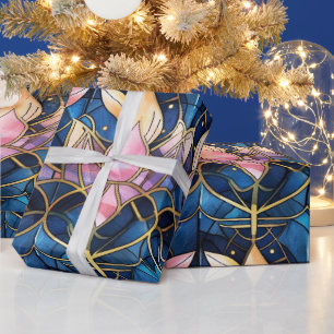 Elegante Roze Lotus Nep Gebrandschilderd Glas Patr Cadeaupapier