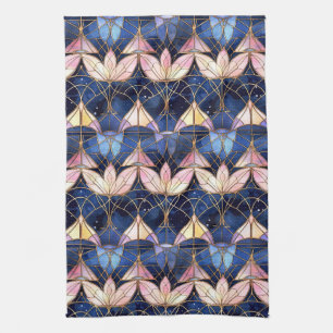 Elegante Roze Lotus Nep Gebrandschilderd Glas Patr Theedoek