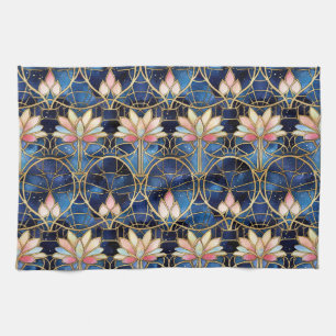 Elegante Roze Lotus Nep Gebrandschilderd Glas Patr Theedoek