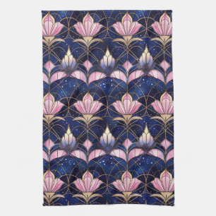Elegante Roze Lotus Nep Gebrandschilderd Glas Patr Theedoek