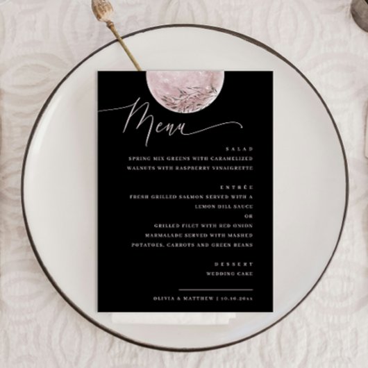Elegante Roze Maan | Zwarte Hemelbruiloftsdiner Menu