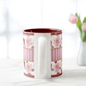 Elegante Roze Magenta Bloemen Streep Monogram Cust Mok