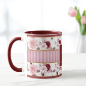 Elegante Roze Magenta Bloemen Streep Monogram Cust Mok