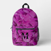 Elegante roze magenta bloemenmonogram kalligrafie bedrukte rugzak (Voorkant)