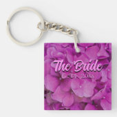 Elegante roze magenta bloemhydrangea's rozen  sleutelhanger (Voorkant)