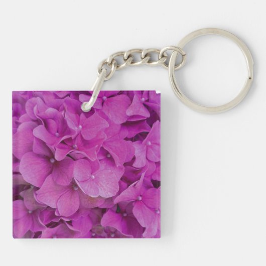 Elegante roze magenta bloemhydrangea's rozen  sleutelhanger (Achterkant)