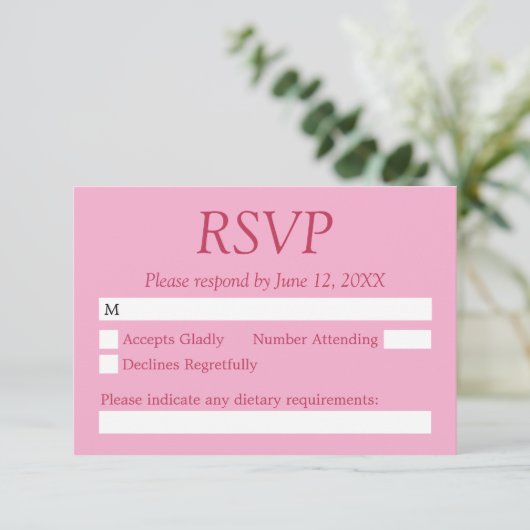 Elegante Roze Magenta bruiloft RSVP Kaart (Staand voorkant)