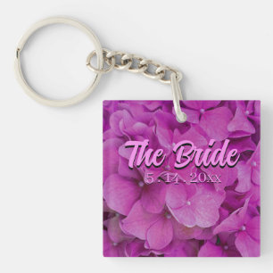 Elegante roze magenta floral hortensia rozen sleutelhanger