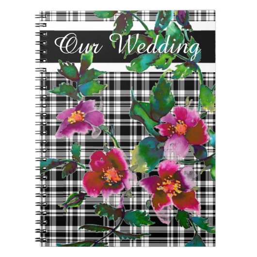 Elegante roze magenta waterverf bloemen notitieboek (Voorkant)