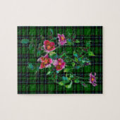 Elegante roze magenta waterverf bloemen plaid legpuzzel (Horizontaal)