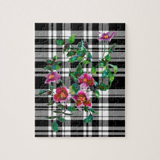 Elegante roze magenta waterverf bloemen rozen legpuzzel (Verticaal)