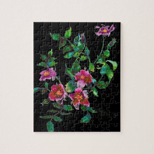 Elegante roze magenta waterverf bloemen rozen legpuzzel (Verticaal)