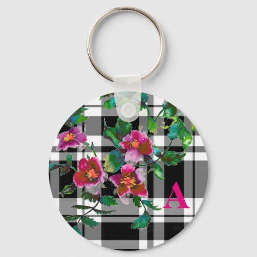 Elegante roze magenta waterverf bloemen rozen sleutelhanger (Voorkant)