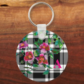 Elegante roze magenta waterverf bloemen rozen sleutelhanger (Voorkant)