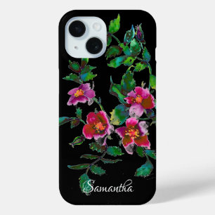 Elegante roze magenta waterverf bloemenrozen iPhone 15 case
