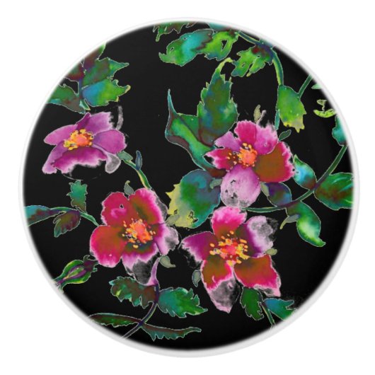 Elegante roze magenta waterverf bloemenrozen keramische knop (Voorkant)