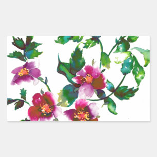 Elegante roze magenta waterverf bloemenrozen rechthoekige sticker