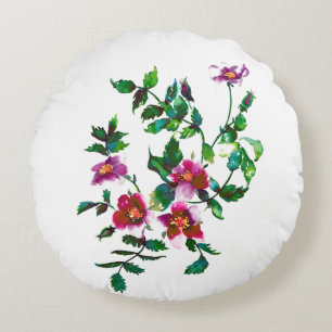 Elegante roze magenta waterverf bloemenrozen rond kussen