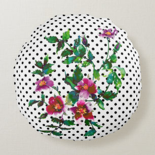 Elegante roze magenta waterverf bloemrozen rond kussen