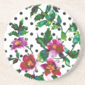 Elegante roze magenta waterverf rozen polka dots zandsteen onderzetter (Voorkant)