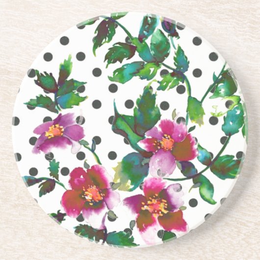 Elegante roze magenta waterverf rozen polka dots zandsteen onderzetter (Voorkant)