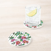 Elegante roze magenta waterverf rozen polka dots zandsteen onderzetter (Zijkant)