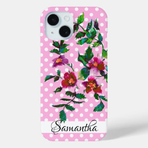 Elegante roze magenta waterverf wilde roos polkado iPhone 15 case