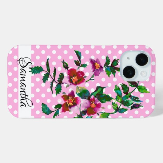Elegante roze magenta waterverf wilde roos polkado Case-Mate iPhone case (Achterkant (horizontaal))
