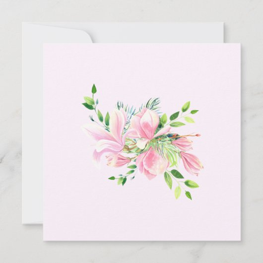 Elegante Roze Magnolia Aquarel Baby Douche Bedankkaart (Achterkant)