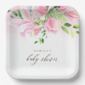Elegante Roze Magnolia Aquarel Baby Douche Papieren Bordje (Voorkant)