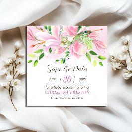 Elegante Roze Magnolia Aquarel Baby Douche Save The Date