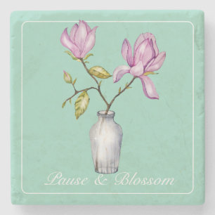 Elegante Roze Magnolia Aquarel Stenen Onderzetter