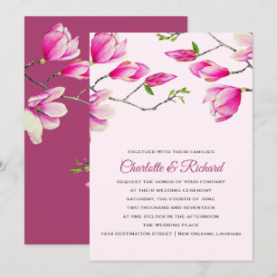 Elegante Roze Magnolia Bloemen Bruiloft Kaart