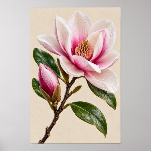 Elegante Roze Magnolia Bloemstuk Muurkunst – Bo Poster