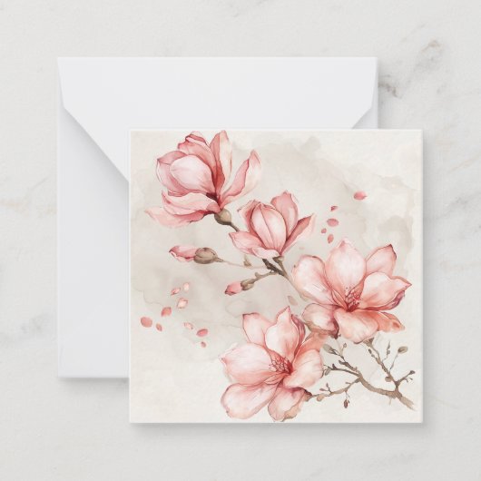 Elegante roze magnolia bloesems notitiekaartje (Voorkant)