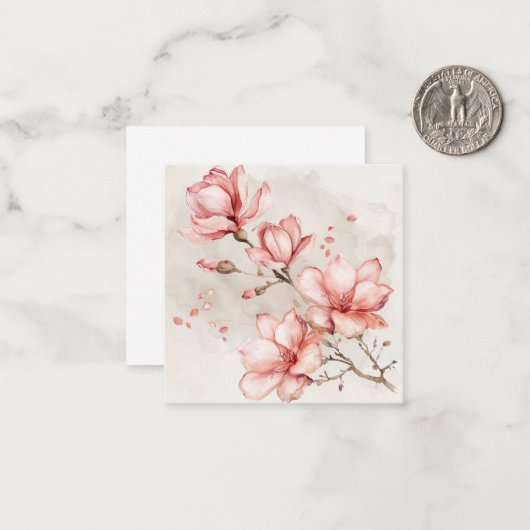 Elegante roze magnolia bloesems notitiekaartje (Voorkant / Achterkant in situ)