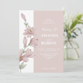 Elegante roze Magnolia bruiloft uitnodiging (Staand voorkant)