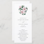 Elegante Roze Magnolia Eucalyptus Bloemige Bruilof Programmakaart (Voorkant / Achterkant)