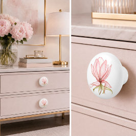 Elegante Roze Magnolia Keramische Knop