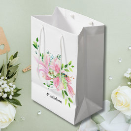 Elegante Roze Magnolia Watercolor Bruidsfeest Medium Cadeauzakje