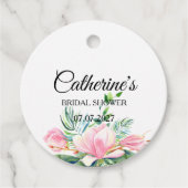 Elegante Roze Magnolia Waterverf Bruidsdouche Bedankjes Labels (Voorkant)