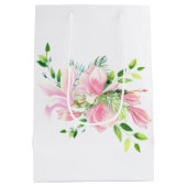 Elegante Roze Magnolia Waterverf Bruidsdouche Medium Cadeauzakje (Achterkant)