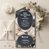 Elegante roze Magnolia's en groen All In One Uitnodiging