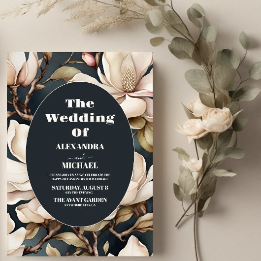 Elegante roze Magnolia's en groen Kaart